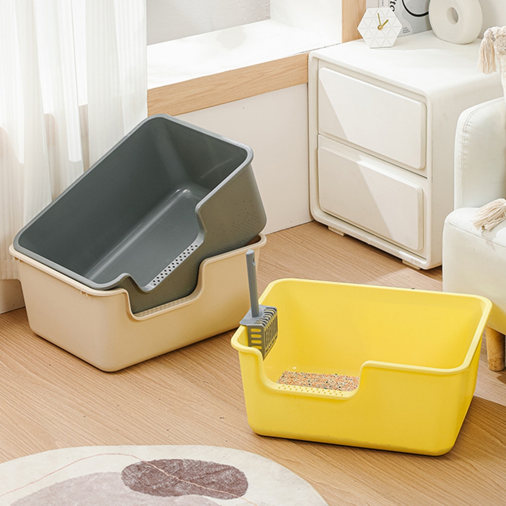 Hộp vệ sinh cho mèo cực lớn có xẻng, bồn cầu mở chống văng cho mèo, hộp vệ sinh nửa kín cho mèo, đồ dùng cho mèo cưng