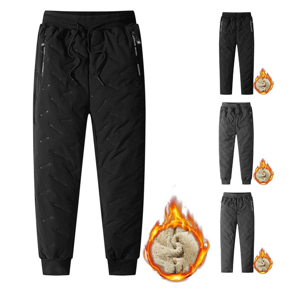 Quần jogger Màu Trơn Lót Lông Cừu Giữ Ấm Mùa Đông Cho Nam