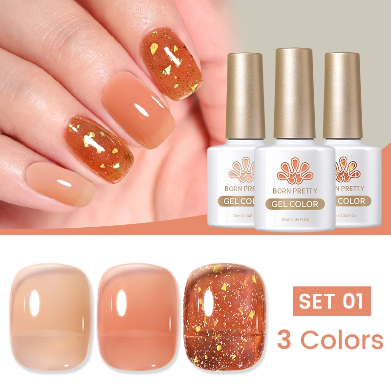 Set 3 Lọ Sơn Móng Tay Gel UV Màu Hồng / Xanh Dương / Tím Lấp Lánh Thương Hiệu BORN PRETTY