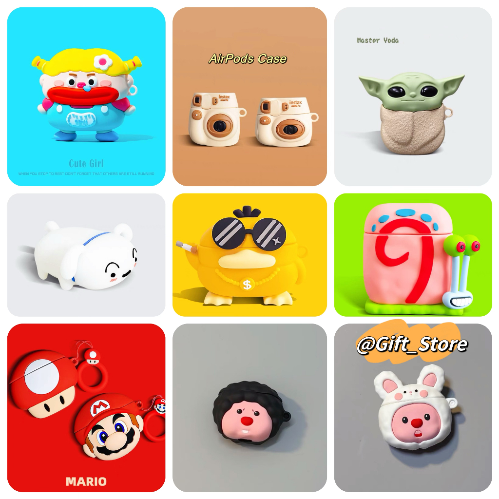Ốp Vỏ Bảo Vệ Hộp Sạc Tai Nghe airpods 1 2 3 pro pro 2 apple Không Dây Chất Liệu Silicon Mềm Gắn Móc Treo Hình Cá / Vịt / Thỏ / Cá Mập / Kính Mát