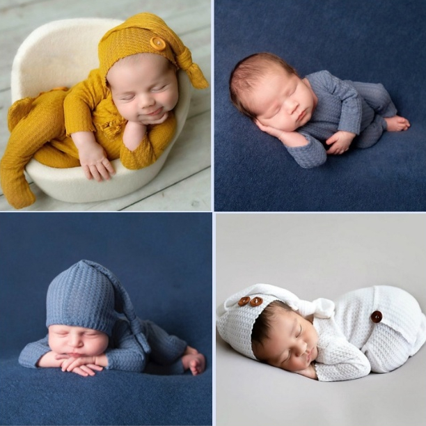 2 Pcs/Set Infants Photo Shooting Clothing Baby Knitted Jumpsuit Long Tail Cap Kit Hat Romper Newborn Photography Props