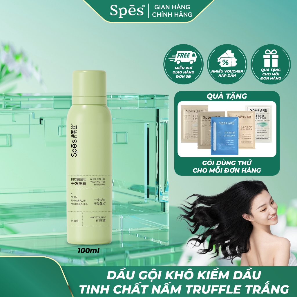 Dầu gội xịt khô Spes nấm Truffle trắng kiềm dầu tạo phồng 100ml