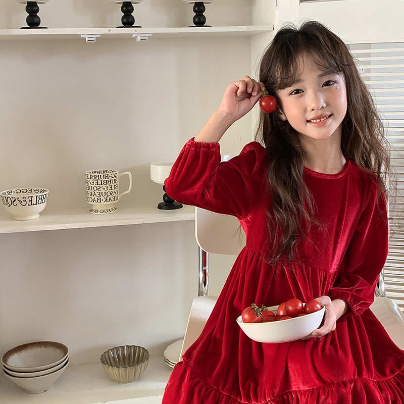 Đầm Công Chúa Tay Dài Bằng Vải Nhung Phong Cách Âu Mỹ Thời Trang Mùa Thu Hàng Năm Mới Dành Cho Bé Gái
