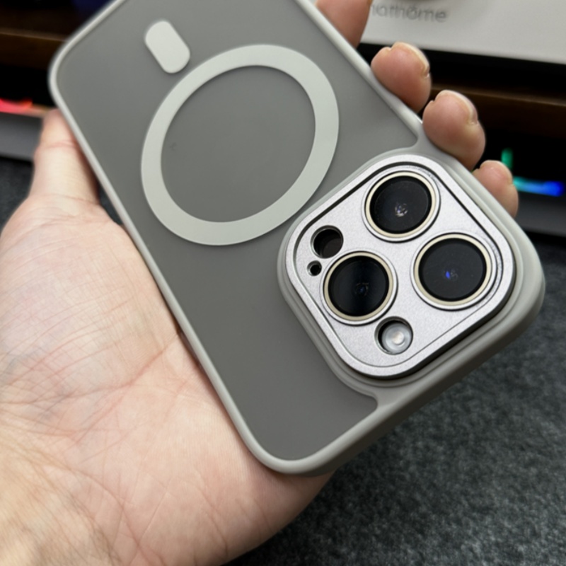 Ốp Điện Thoại acrylic Cứng Trong Suốt Từ Tính Màu Xám Cho iphone 15 14 13 12 11 pro max 15plus Sự Bảo Vệ