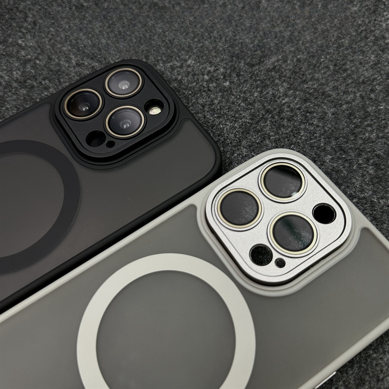 Ốp Điện Thoại acrylic Cứng Trong Suốt Từ Tính Màu Xám Cho iphone 15 14 13 12 11 pro max 15plus Sự Bảo Vệ