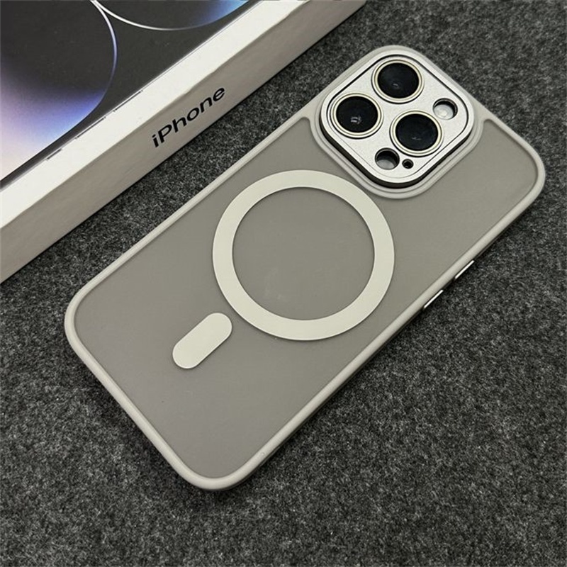 Ốp Điện Thoại acrylic Cứng Trong Suốt Từ Tính Màu Xám Cho iphone 15 14 13 12 11 pro max 15plus Sự Bảo Vệ