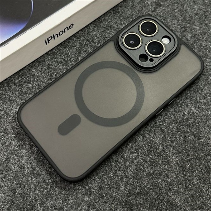 Ốp Điện Thoại acrylic Cứng Trong Suốt Từ Tính Màu Xám Cho iphone 15 14 13 12 11 pro max 15plus Sự Bảo Vệ