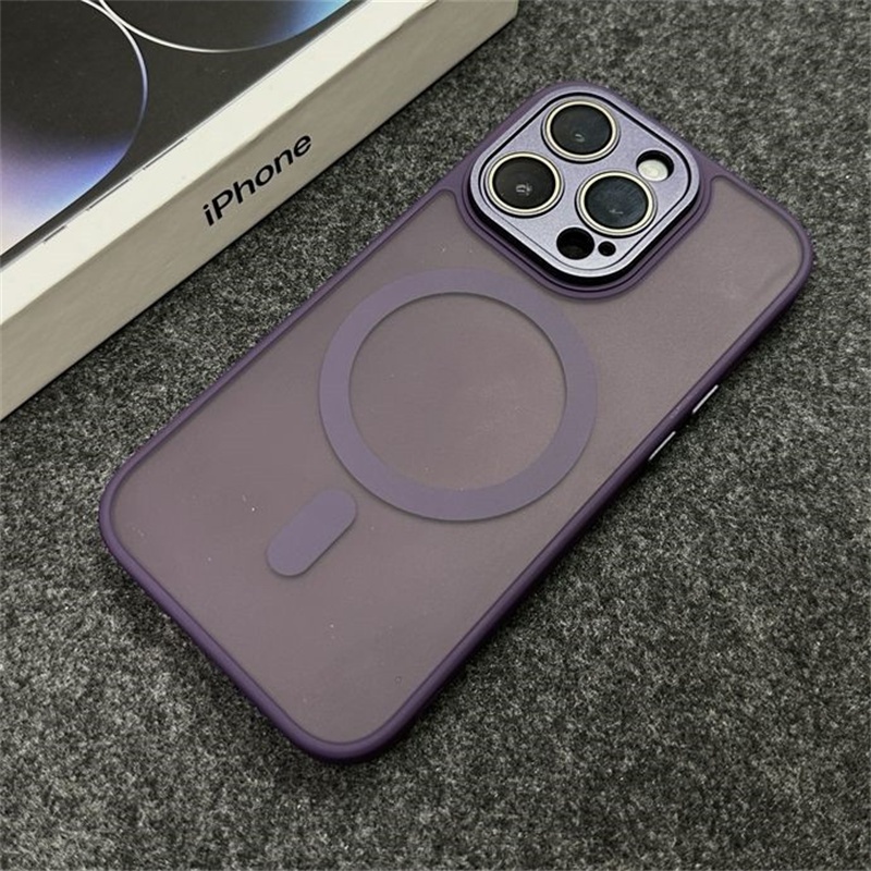 Ốp Điện Thoại acrylic Cứng Trong Suốt Từ Tính Màu Xám Cho iphone 15 14 13 12 11 pro max 15plus Sự Bảo Vệ