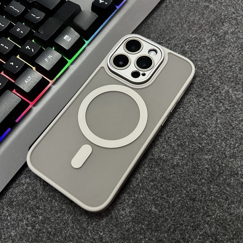 Ốp Điện Thoại acrylic Cứng Trong Suốt Từ Tính Màu Xám Cho iphone 15 14 13 12 11 pro max 15plus Sự Bảo Vệ