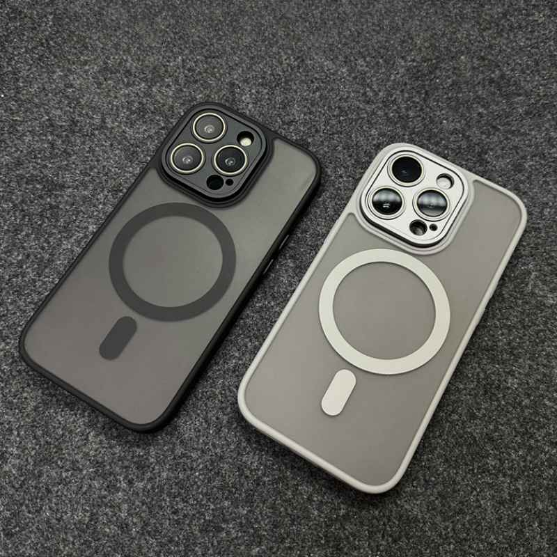 Ốp Điện Thoại acrylic Cứng Trong Suốt Từ Tính Màu Xám Cho iphone 15 14 13 12 11 pro max 15plus Sự Bảo Vệ
