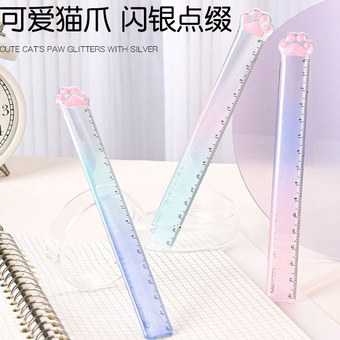 Thước Kẻ 15cm Bằng Nhựa Acrylic Hình Chân Mèo Dễ Thương Tiện Dụng