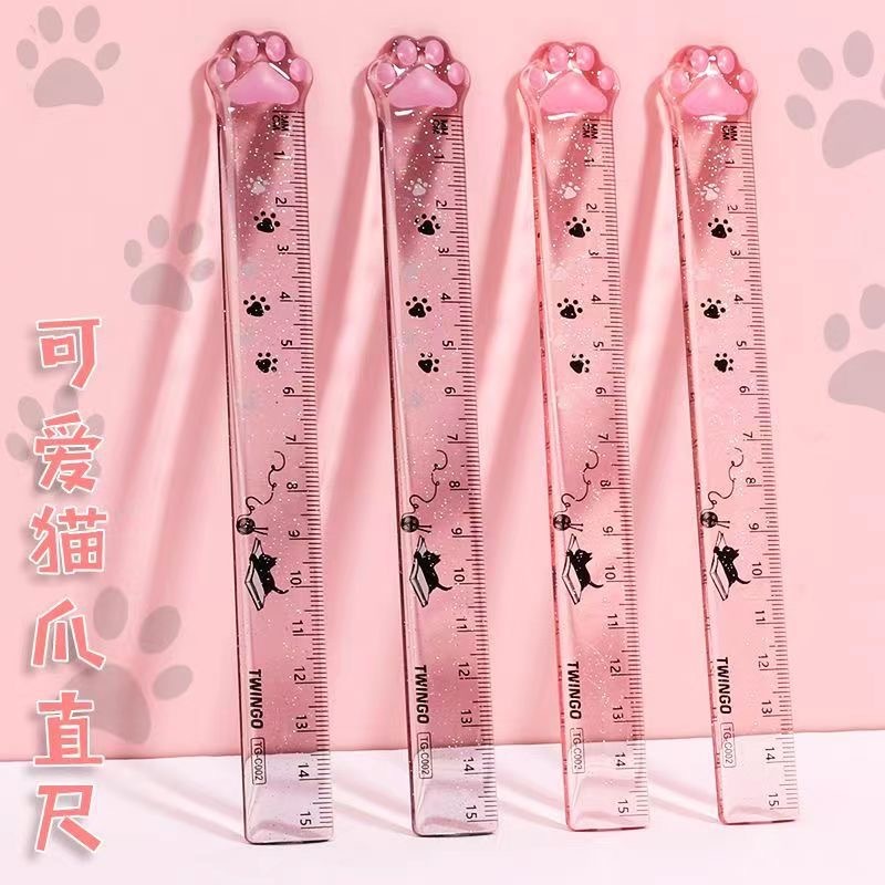 Thước Kẻ 15cm Bằng Nhựa Acrylic Hình Chân Mèo Dễ Thương Tiện Dụng