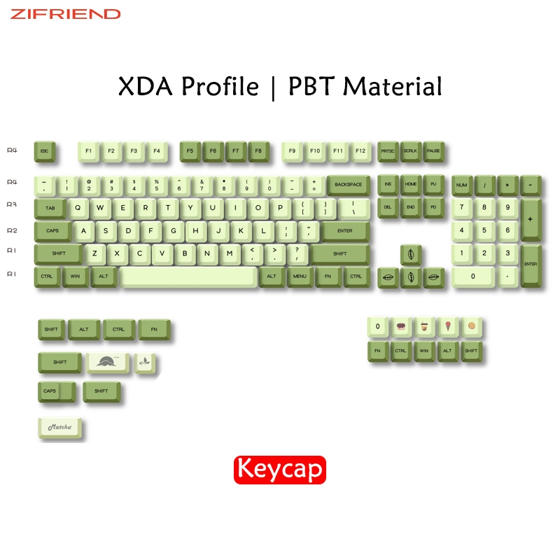 ZIFRIEND Keycap chủ đề Matcha Tiếng Anh Thái Lan 123 phím XDA Keycaps cơ tùy chỉnh