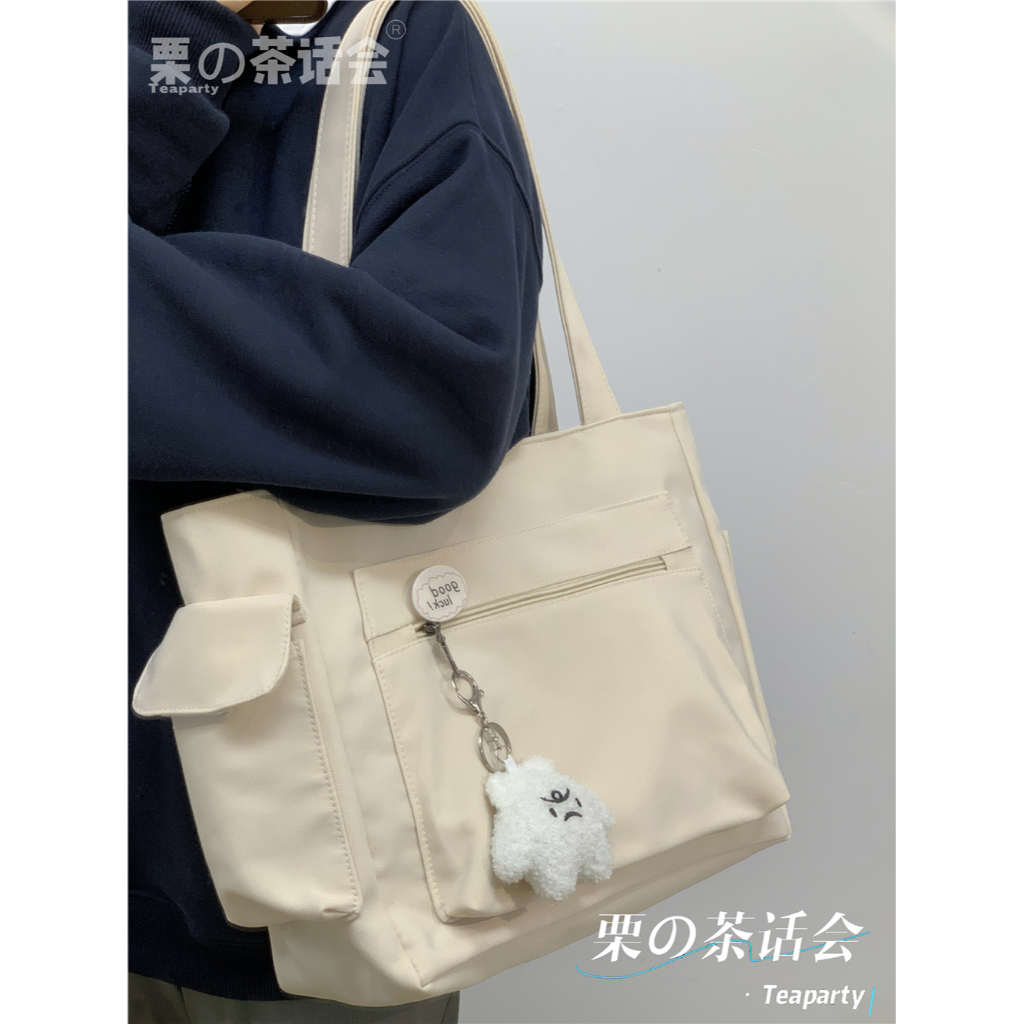 Yadou Túi Xách nylon Nhiều Ngăn Sức Chứa Lớn Chống Thấm Nước Màu Trơn Đơn Giản Cho Học Sinh