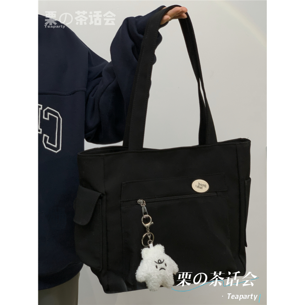 Yadou Túi Xách nylon Nhiều Ngăn Sức Chứa Lớn Chống Thấm Nước Màu Trơn Đơn Giản Cho Học Sinh