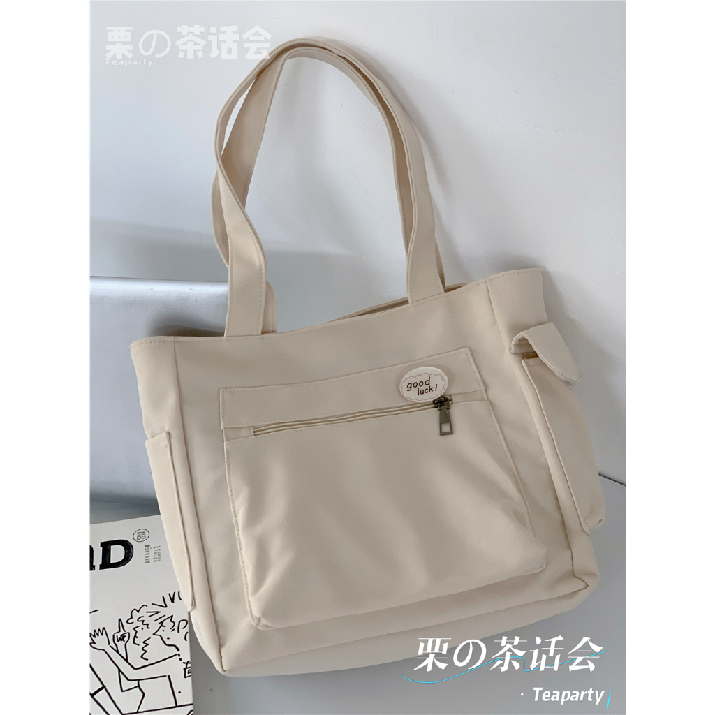 Yadou Túi Xách nylon Nhiều Ngăn Sức Chứa Lớn Chống Thấm Nước Màu Trơn Đơn Giản Cho Học Sinh