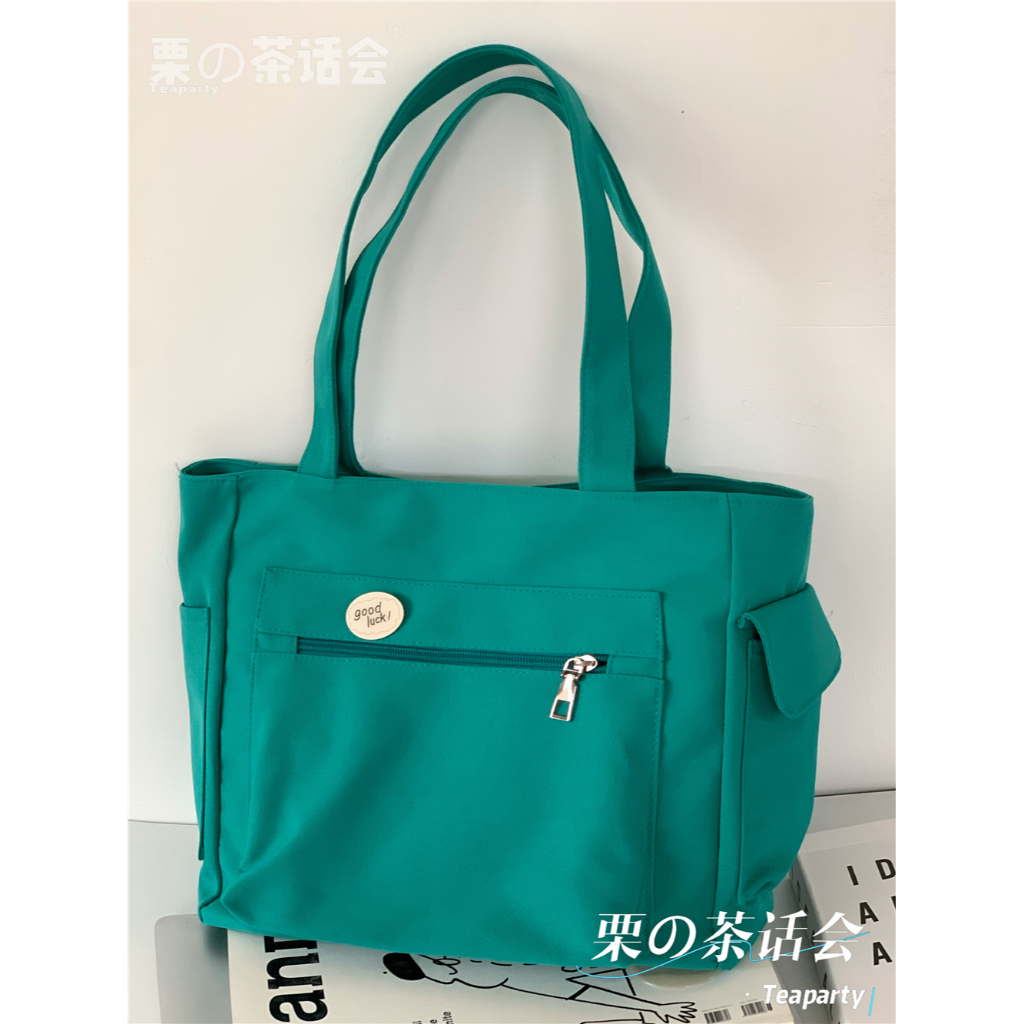 Yadou Túi Xách nylon Nhiều Ngăn Sức Chứa Lớn Chống Thấm Nước Màu Trơn Đơn Giản Cho Học Sinh