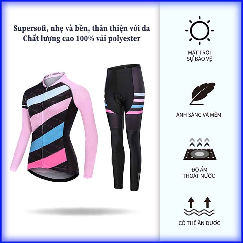 Bộ Quần Áo Chạy Xe Đạp Tay Dài Có Khóa Kéo Bộ Quần Áo Đạp Xe Dài Tay Thoáng Khí Nhanh Khô Cho Nữ​​Áo Thể Thao Đạp Xe Thoáng Khí Thời Trang Năng Động