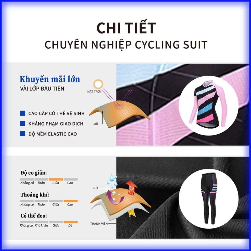 Bộ Quần Áo Chạy Xe Đạp Tay Dài Có Khóa Kéo Bộ Quần Áo Đạp Xe Dài Tay Thoáng Khí Nhanh Khô Cho Nữ​​Áo Thể Thao Đạp Xe Thoáng Khí Thời Trang Năng Động