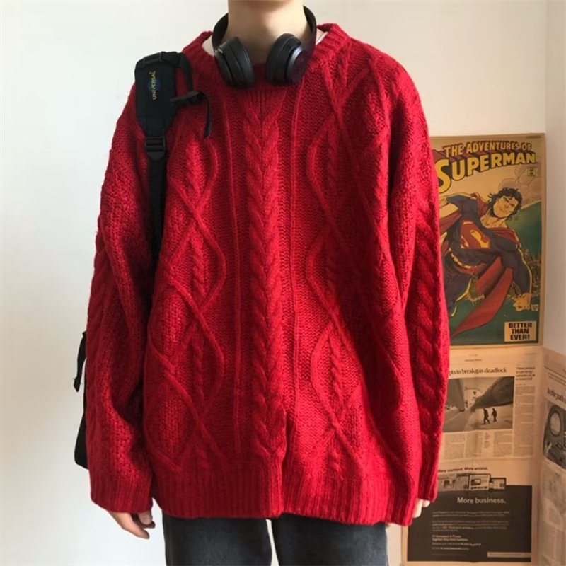 【M-2XL】Áo len Giáng sinh thời trang nam nữ form rộng unisex Simple 100%cotton dệt kim Giáng sinh màu đỏ Vintage gió dệt kim oversize áo cho các cặp vợ chồng