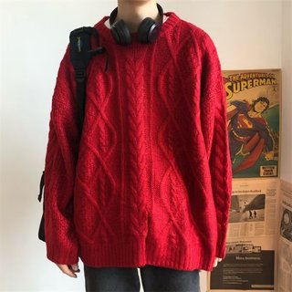 【M-2XL】Áo len Giáng sinh thời trang nam nữ form rộng unisex Simple 100%cotton dệt kim Giáng sinh màu đỏ Vintage gió dệt kim oversize áo cho các cặp vợ chồng