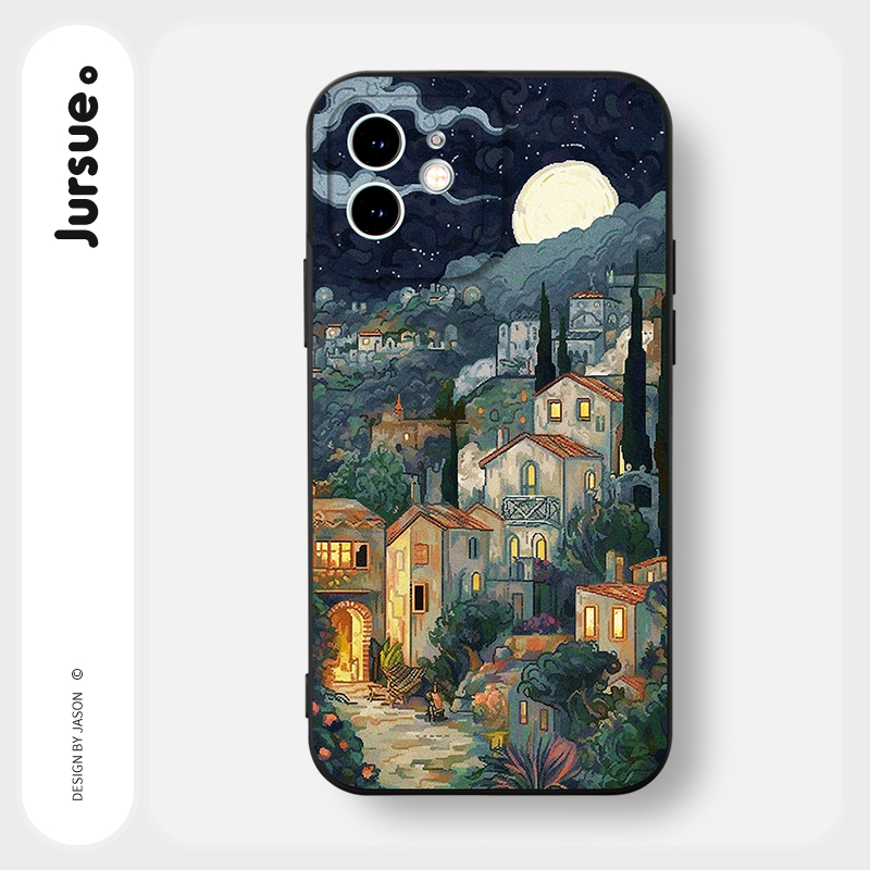 Ốp lưng JURSUE mềm dễ thương đẹp độc lạ đen Cho iPhone 15 14 13 12 11 Pro Max SE 2020 X XR XS 8 7 ip 6S 6 Plus XYY4328