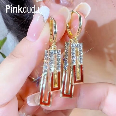 Pinkdudu Bông Tai Hợp Kim Dáng Dài Hình Chữ Nhật Thiết Kế Đơn Giản Thời Trang Cho Nữ pd1744