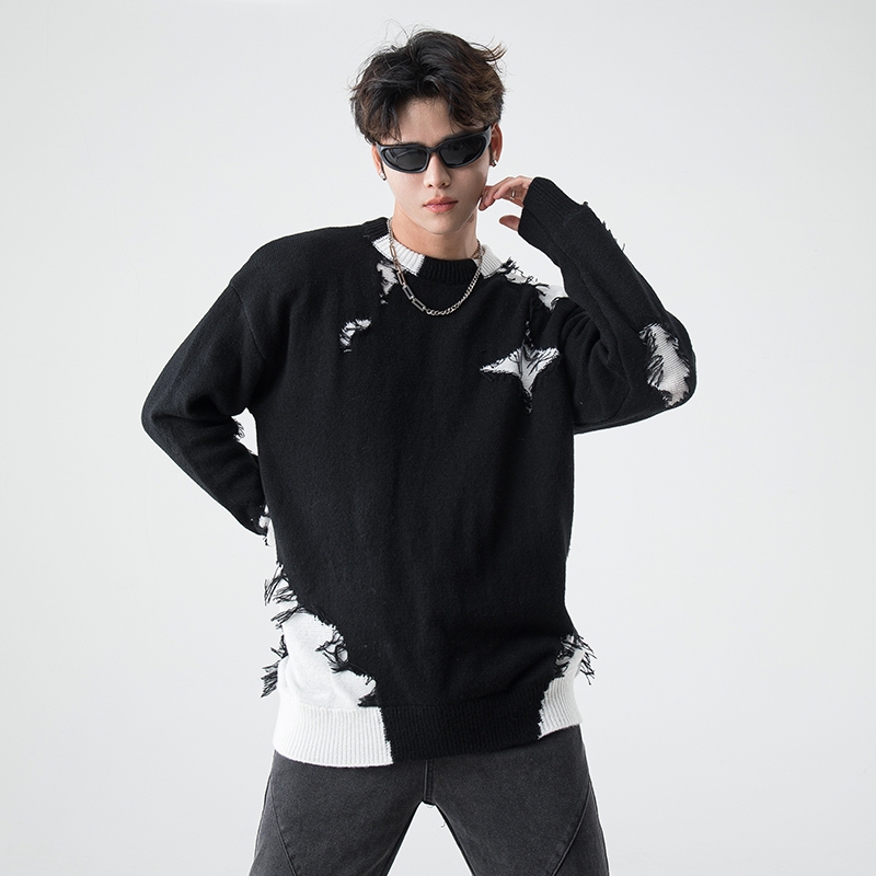Jhzc Áo sweater Dệt Kim Dáng Rộng Phối Màu Tương Phản Kiểu hip-hop Đường Phố Mỹ Thời Trang Thu Đông Cho Nam