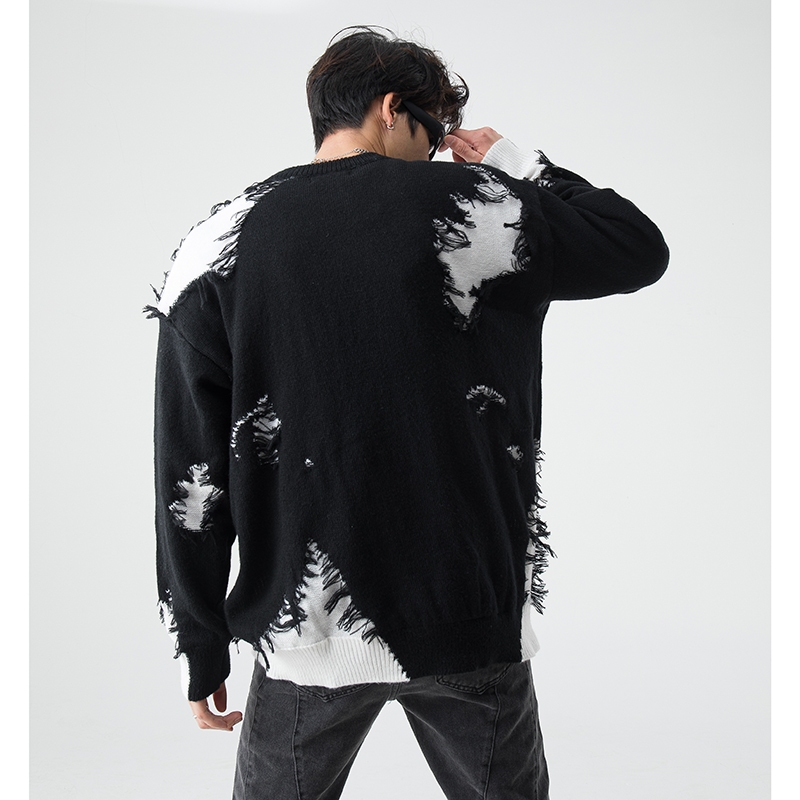 Jhzc Áo sweater Dệt Kim Dáng Rộng Phối Màu Tương Phản Kiểu hip-hop Đường Phố Mỹ Thời Trang Thu Đông Cho Nam