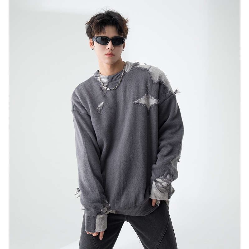 Jhzc Áo sweater Dệt Kim Dáng Rộng Phối Màu Tương Phản Kiểu hip-hop Đường Phố Mỹ Thời Trang Thu Đông Cho Nam