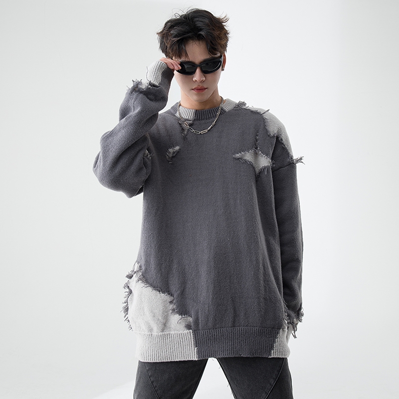 Jhzc Áo sweater Dệt Kim Dáng Rộng Phối Màu Tương Phản Kiểu hip-hop Đường Phố Mỹ Thời Trang Thu Đông Cho Nam