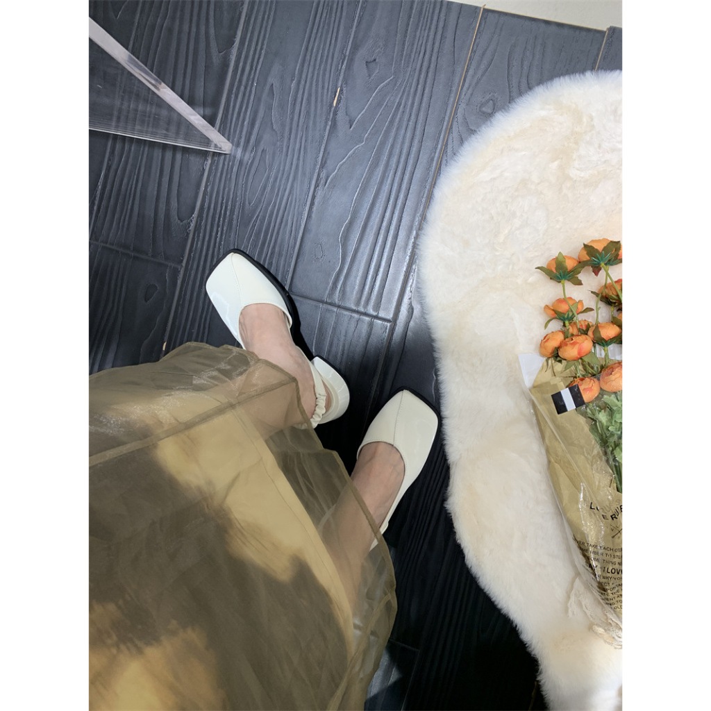 Facesun Giày Búp Bê mary jane Mũi Vuông Đế Bằng Màu Bạc Phong Cách Pháp Thời Trang Xuân Thu Cho Nữ