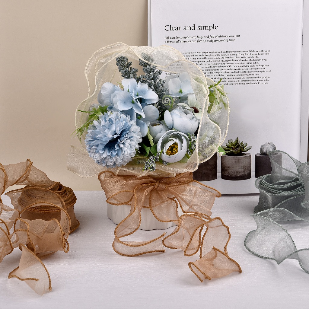 2.2/10m fishtail chiffon ribbon sóng cạnh Organza sợi Ribbon bó hoa quà tặng đóng gói đám cưới bên trang trí may cung cấp
