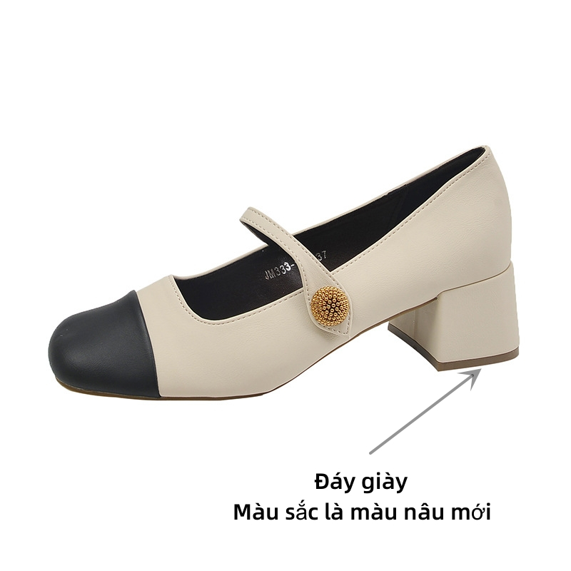 Giày Búp Bê Gót Vuông Màu Trắng Phong Cách Pháp Thanh Lịch Dễ Phối Đồ Cho Nữ