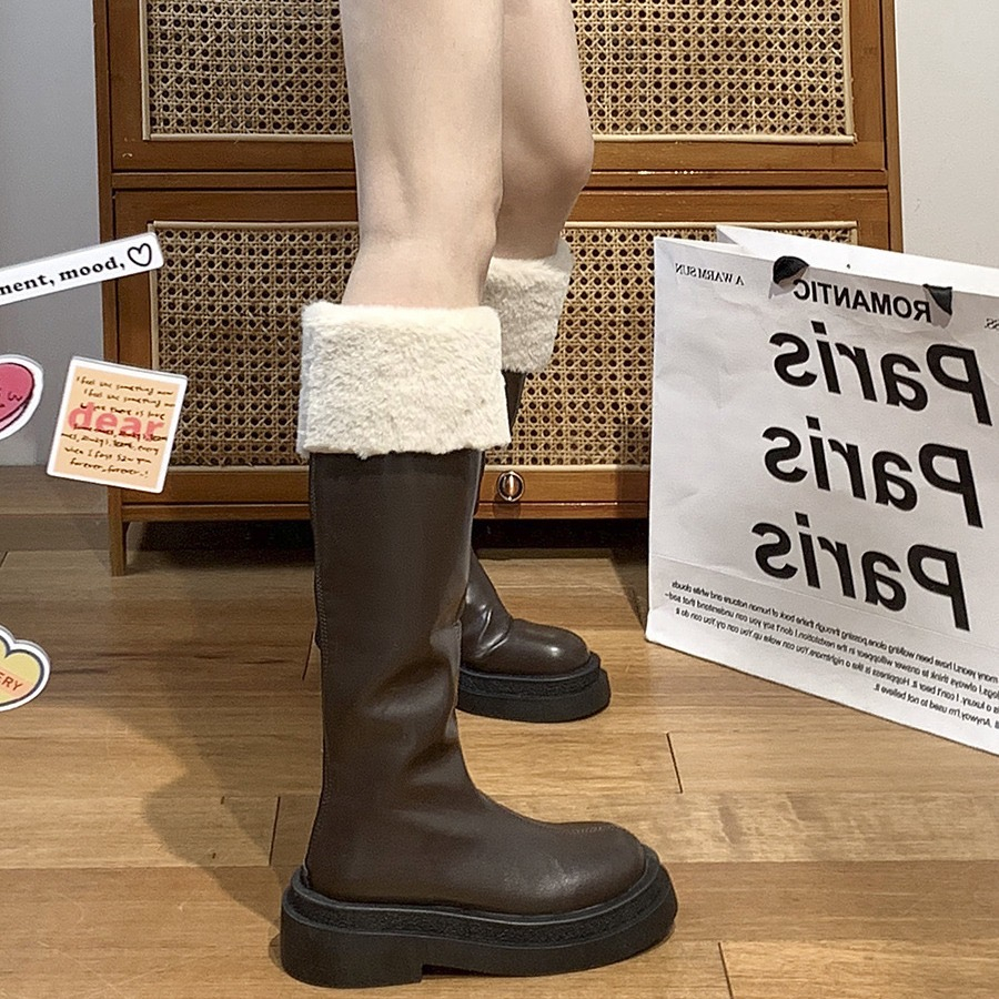 Giày Bốt Lót Lông Cừu Đế Dày Thời Trang Thu Đông Cho Nữ