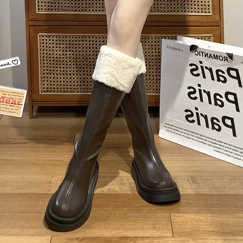 Giày Bốt Lót Lông Cừu Đế Dày Thời Trang Thu Đông Cho Nữ