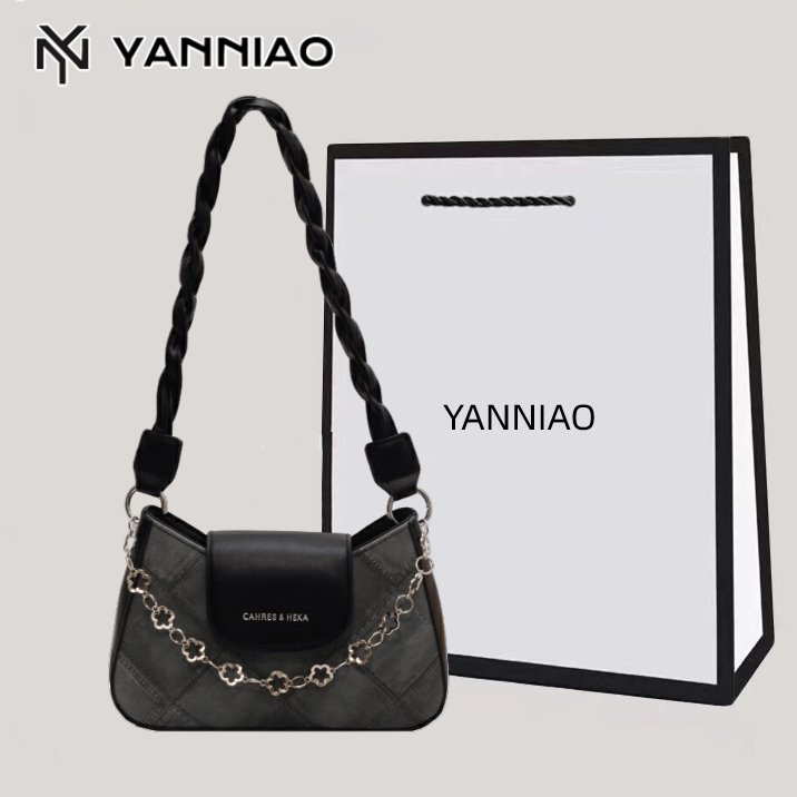 YANNIAO Túi Xách Da pu Đeo Vai Phối Dây Xích Thời Trang Chất Lượng Cao Cho Nữ