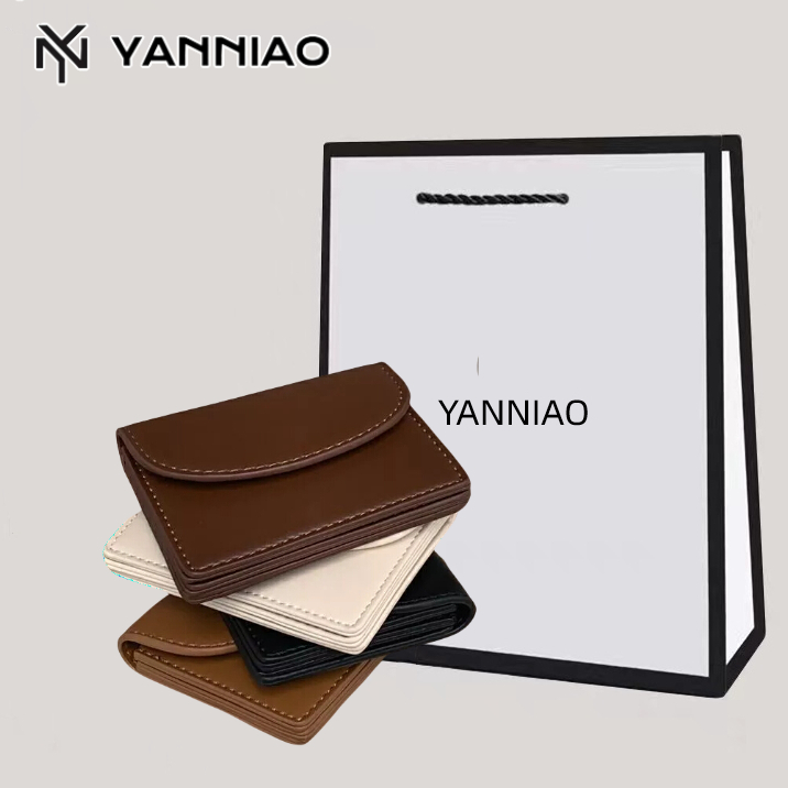 Yaniao Ví Da pu Ngắn Dạng Gập Màu Trơn Đơn Giản Thời Trang Phong Cách Hàn Quốc Cho Nữ