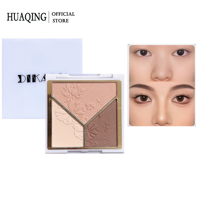 Bảng phấn mắt / má hồng HUAQING 3 màu sắc hiệu ứng lì / ánh nhũ bắt sáng độ bóng cao