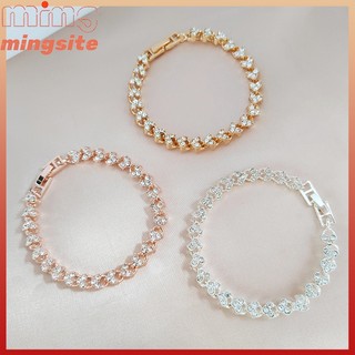 Thời Trang Mới Đơn Giản Full Kim Cương Pha Lê Vòng Tay Nữ Tay Trang Sức Zircon Vòng Tay Tình Yêu MINGSITE
