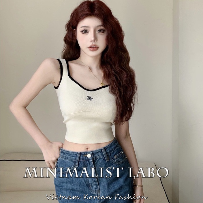 Áo dệt kim MINIMALIST LABO hai dây thêu hoa quyến rũ
