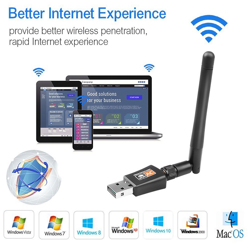 Ăng Ten Hai Băng Tần Kép 600mbps 2.4g + 5ghz Thu Sóng wifi usb 802.11ac Cho pc / laptop