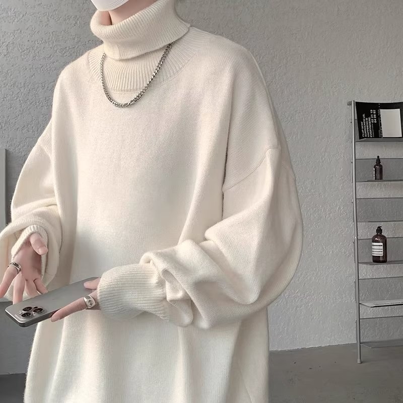 Áo sweater nam Cổ Lọ Dáng Rộng Phong Cách retro Hàn Quốc Cho Cặp Đôi thời trang Dày dặn sweater nam