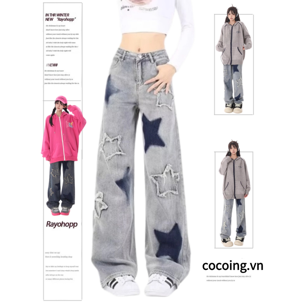 Quần Jean Dài Ống Rộng Kiểu vintage Hàn Quốc Cá Tính Cho Nam Và Nữ quần jean ống rộng Quần jeans retro quần jean baggy nữ