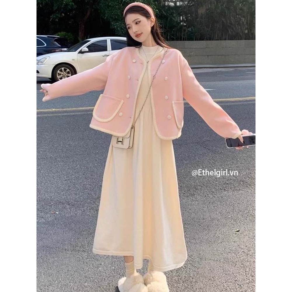 Ethelgirl Set Áo Khoác Và Đầm midi Cổ Cao Ôm Dáng Thời Trang Dành Cho Nữ