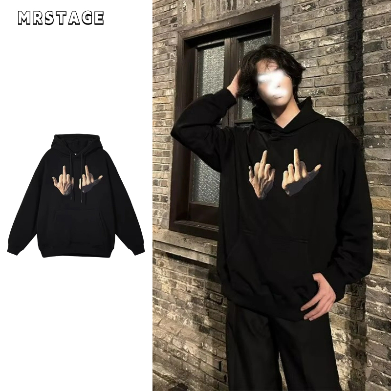 【5  Color】Áo Hoodie Khoác Cặp Nam Nữ Hoodie Dáng Rộng In Hình Ngón Tay Giữa Thời Trang Cho Cặp Đôi Áo Hoodie Áo Hoodie Cho Nam