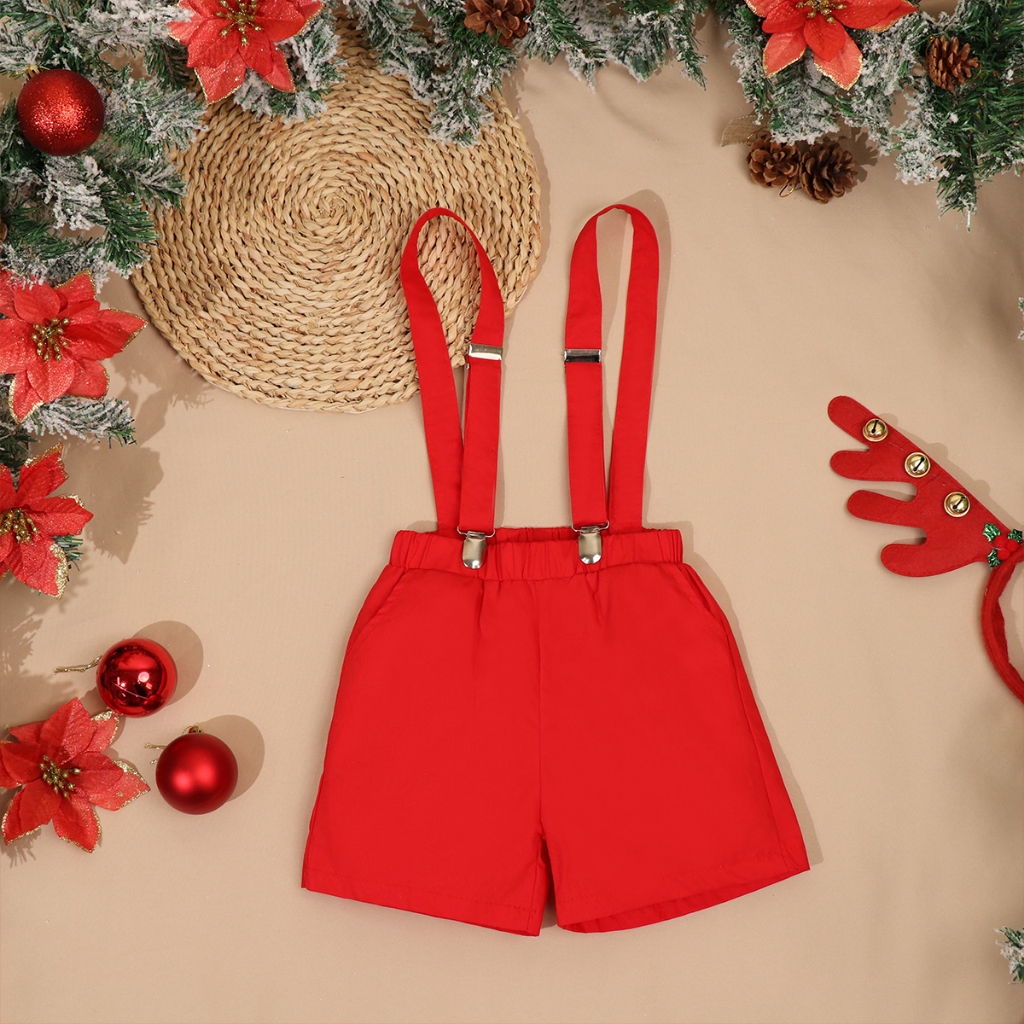 Bcbl Bộ Áo Sơ Mi Ngắn Tay + Quần short 2 Dây Họa Tiết Ông Già Noel Giáng Sinh Cho Bé Trai