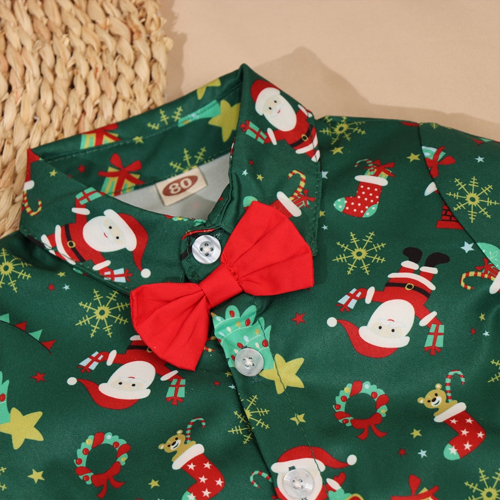 Bcbl Bộ Áo Sơ Mi Ngắn Tay + Quần short 2 Dây Họa Tiết Ông Già Noel Giáng Sinh Cho Bé Trai