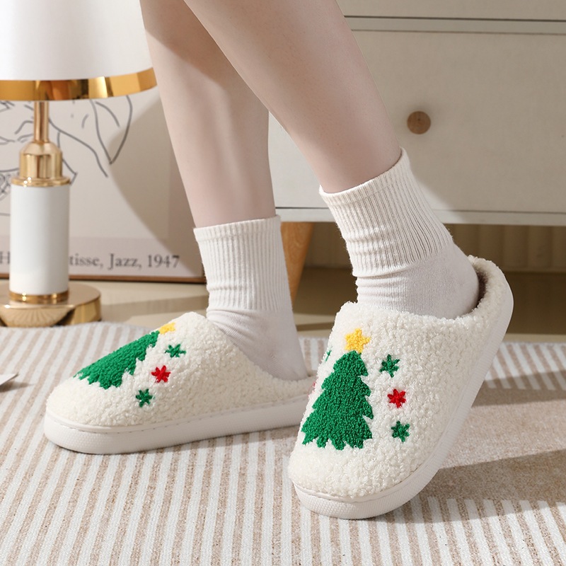 Prowow❤Ngôi nhà mới thoải mái Cây thông Noel mùa đông ấm áp cho cặp đôi dép đế dày