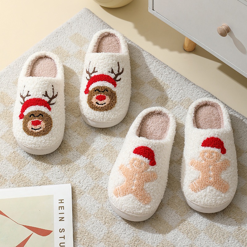 Prowow❤Ngôi nhà mới thoải mái Cây thông Noel mùa đông ấm áp cho cặp đôi dép đế dày